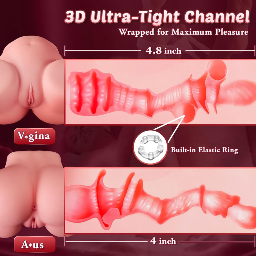 Torso Pocket Pussy Sex Doll for Men with Dual 3D Textured Channels