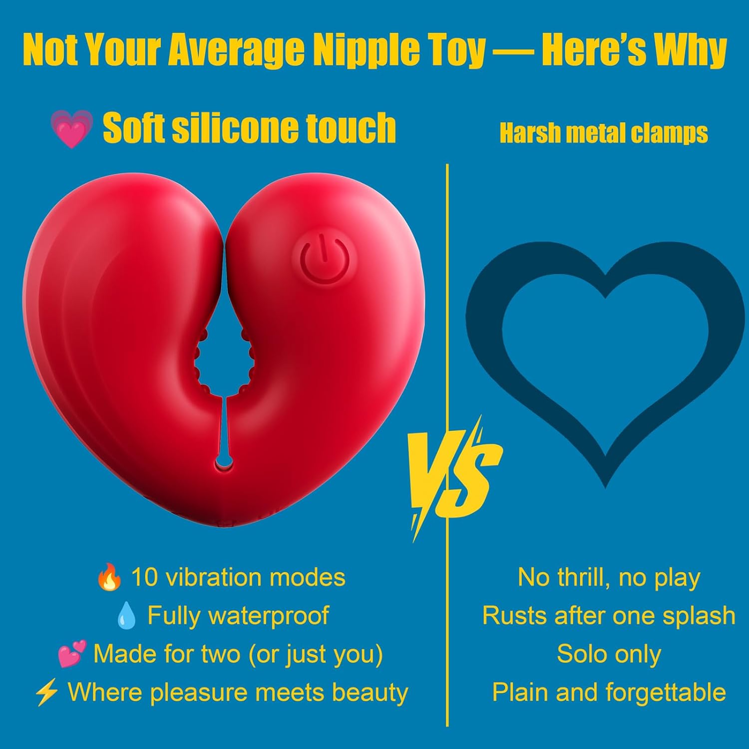 1 Pair BDSM Nipple Clamps Adult Toy with 10 Vibrating Modes